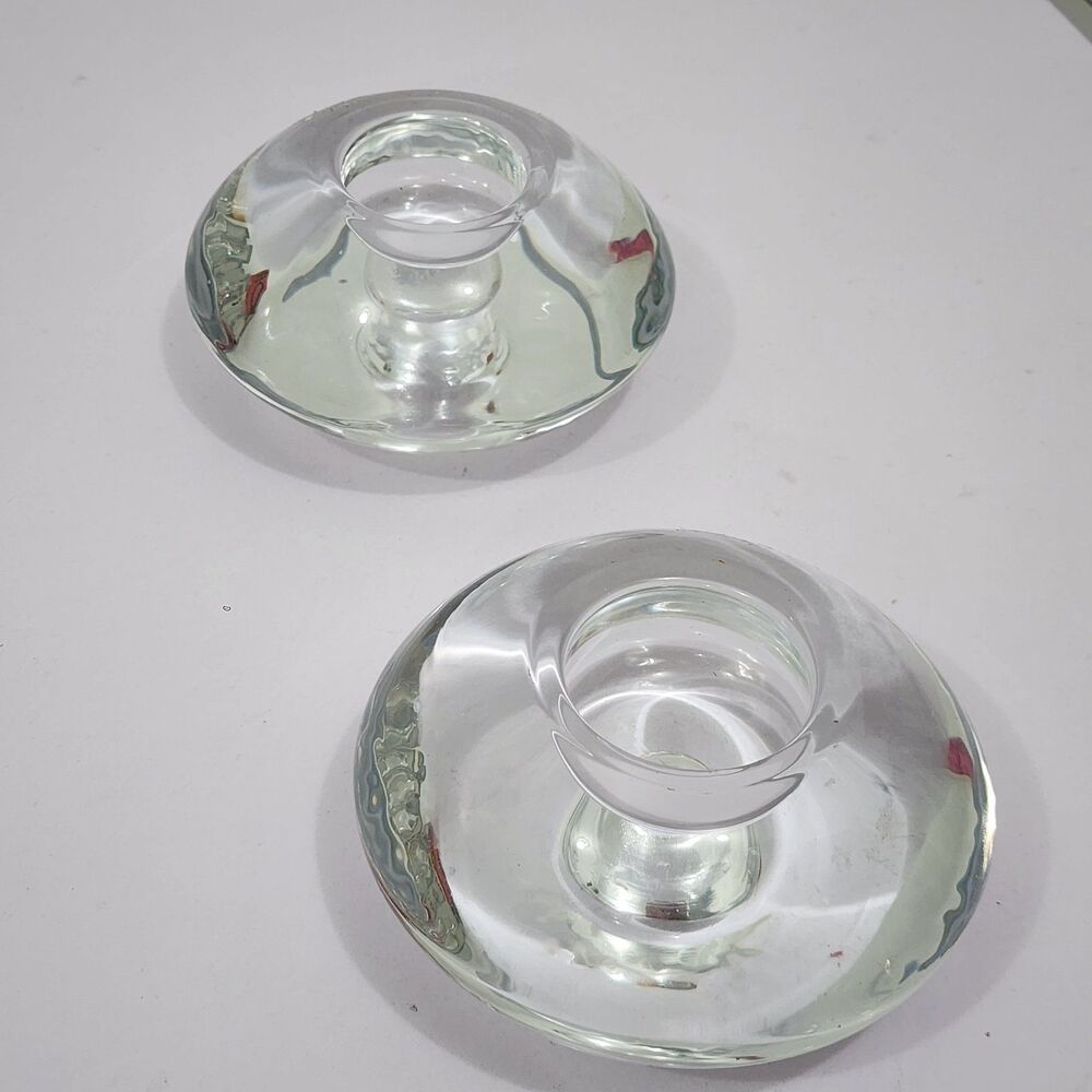 Orrefors Lightstone River Rock Votive Tealight Candle Holder Clear Set of 2